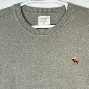 Abercrombie Fitch Gray Signature Icon Crew Sweater XXL Embroidered Moose Logo